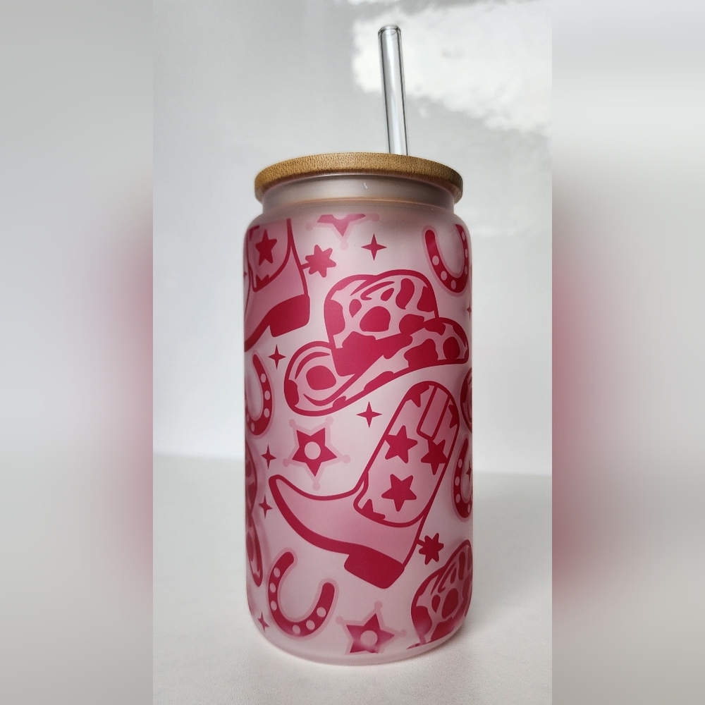 Handmade libbey glass cowgirl ranch pink